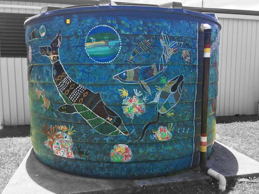 Noosa-Indigenous-painted-water-tank-Resource-Recovery-Australia