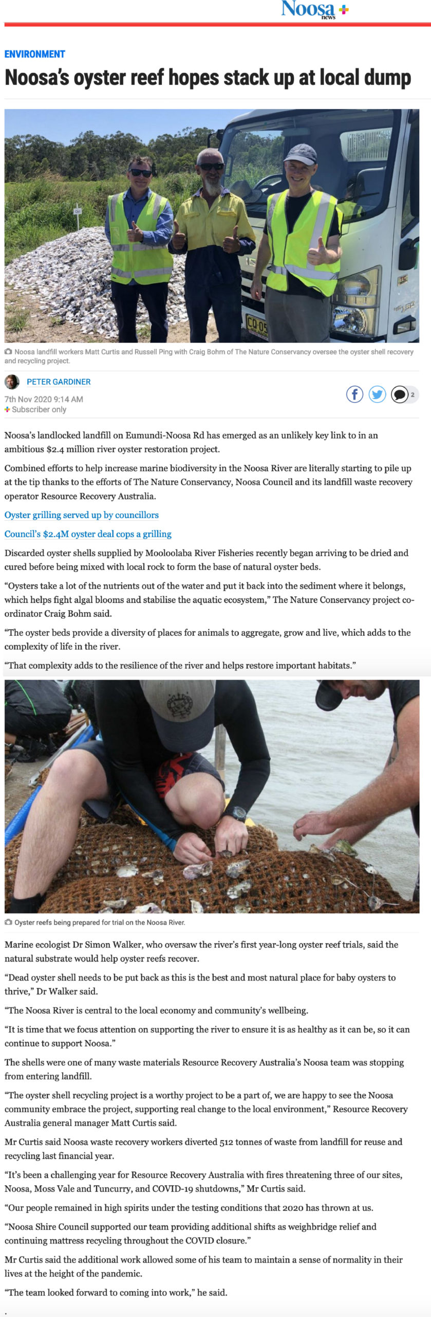 Noosas oyster reef hopes stack up at local dump Noosa news